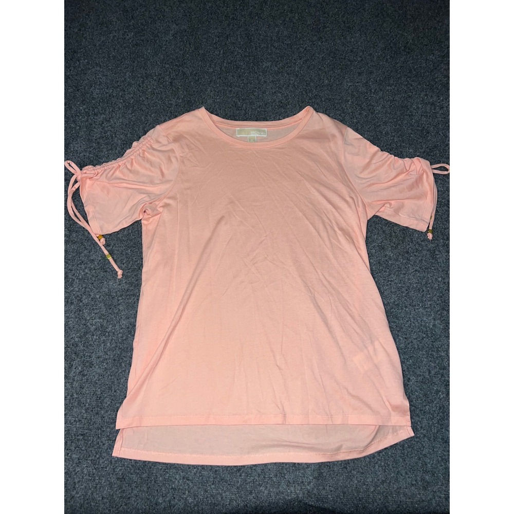 Michael Kors Peach Pink Ruched Drawstring Sleeve Top Medium Cotton Modal